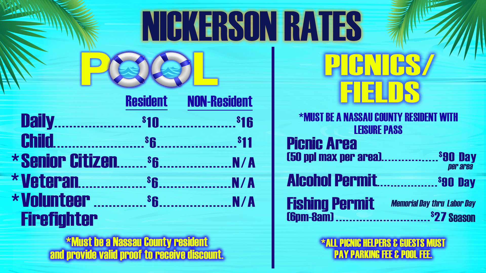 Nickerson Beach Park pool, picnic and fields rates