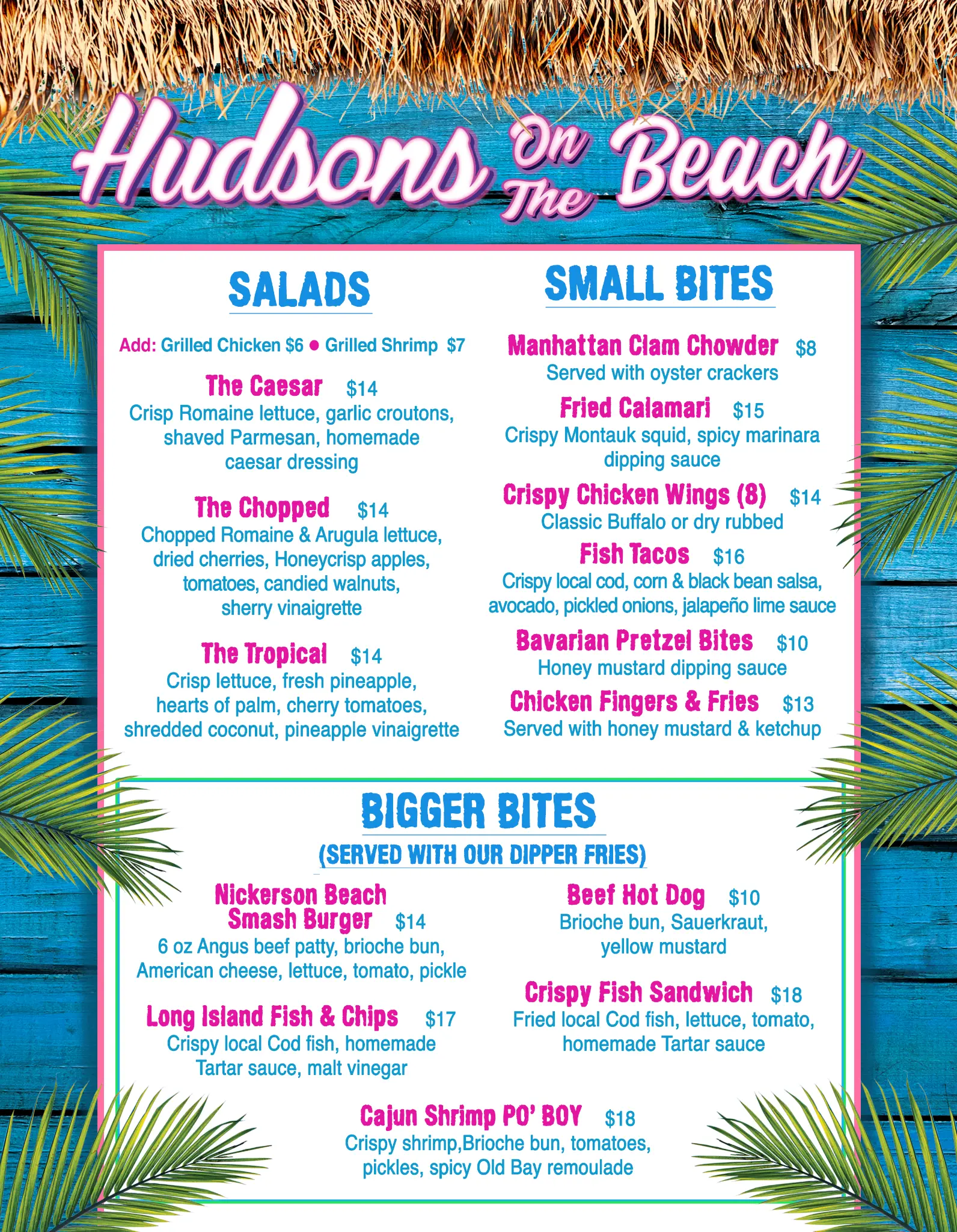 Hudsons menu